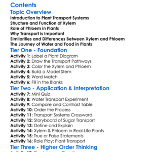 Plant Transport Systems Xylem And Phloem Worksheet Activity Booklet