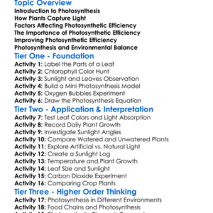 Plants And Photosynthetic Efficiency Worksheet Activity Booklet