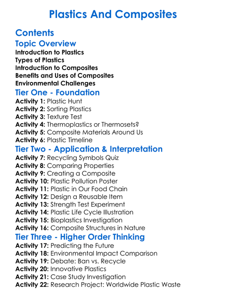 Plastics And Composites Worksheet Activity Booklet
