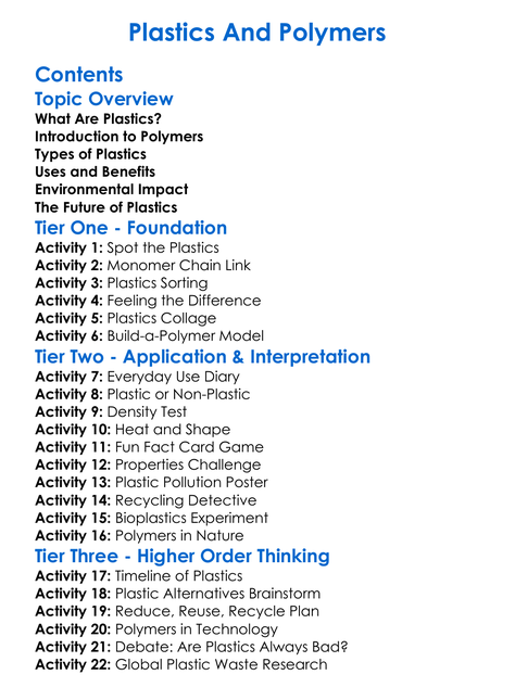 Plastics And Polymers Worksheet Activity Booklet
