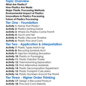Plastics Processing Worksheet Activity Booklet