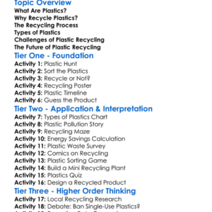 Plastics Recycling Worksheet Activity Booklet