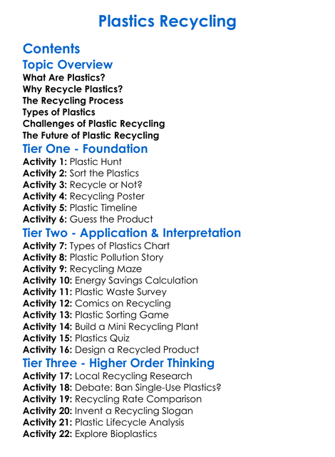 Plastics Recycling Worksheet Activity Booklet