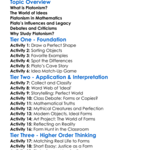 Platonism Worksheet Activity Booklet