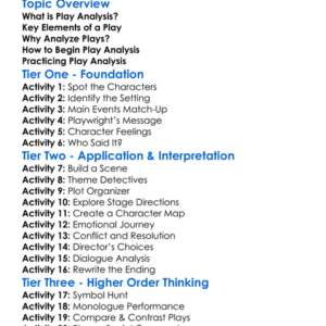 Play Analysis Worksheet Activity Booklet