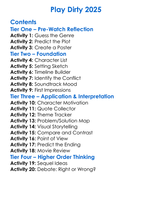 Play Dirty 2025 Worksheet Activity Booklet