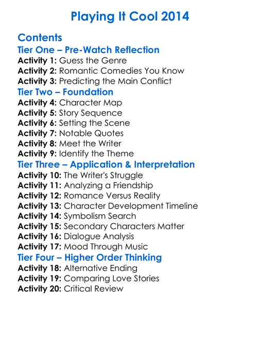 Playing It Cool 2014 Worksheet Activity Booklet