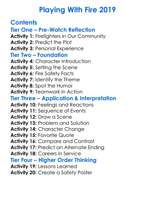 Playing With Fire 2019 Worksheet Activity Booklet
