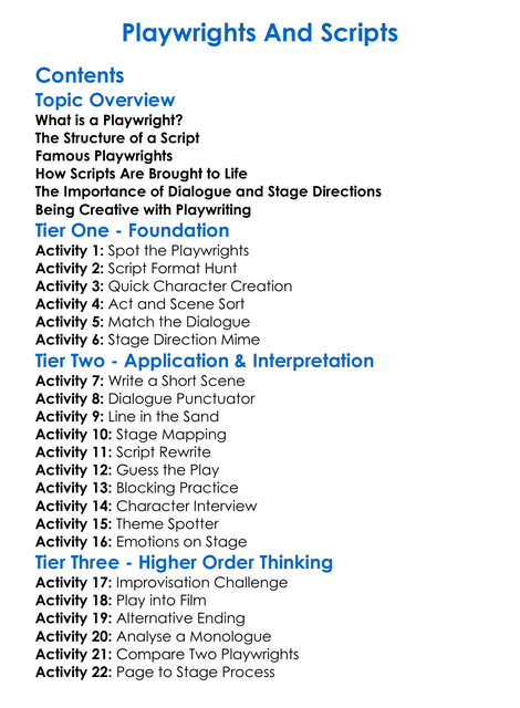 Playwrights And Scripts Worksheet Activity Booklet