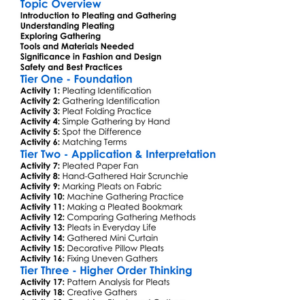 Pleating And Gathering Worksheet Activity Booklet