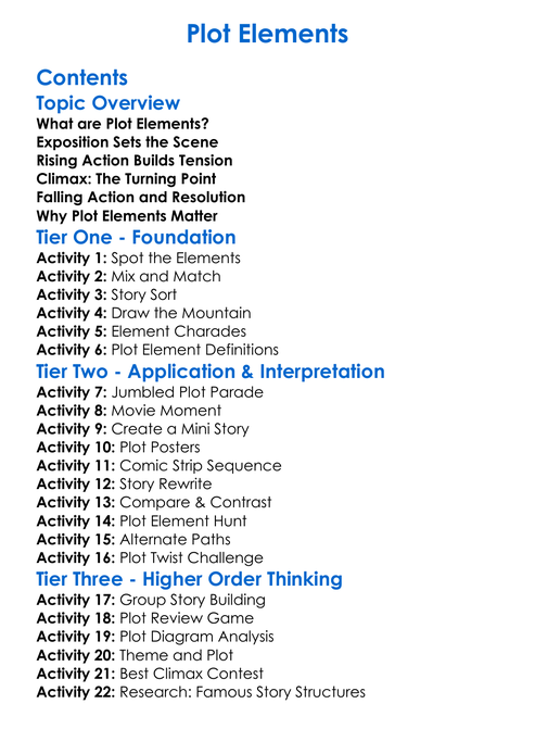 Plot Elements Worksheet Activity Booklet