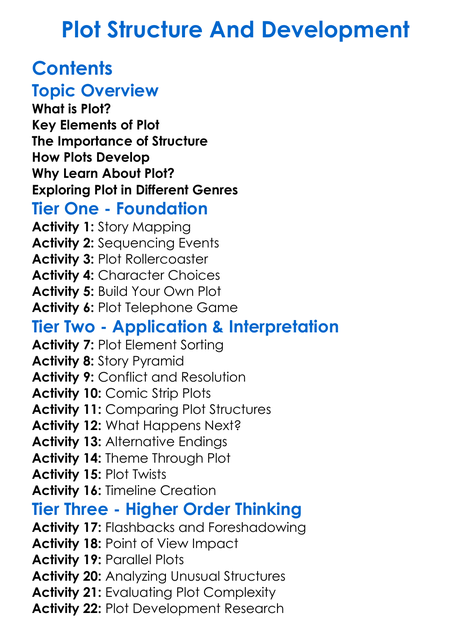 Plot Structure And Development Worksheet Activity Booklet