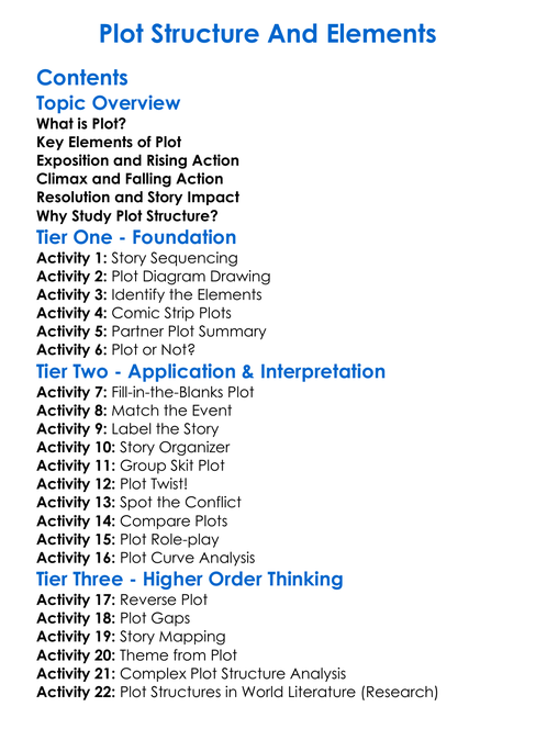 Plot Structure And Elements Worksheet Activity Booklet