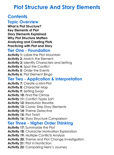 Plot Structure And Story Elements Worksheet Activity Booklet
