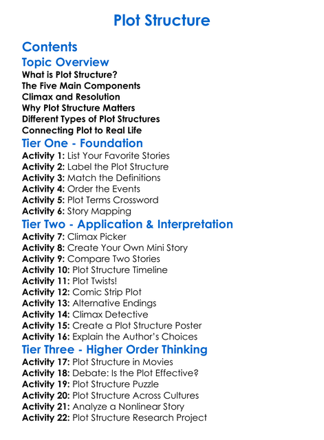 Plot Structure Worksheet Activity Booklet