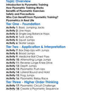Plyometric Training Worksheet Activity Booklet