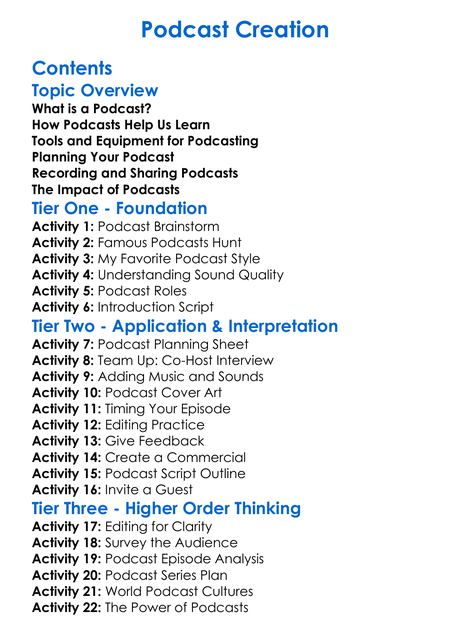 Podcast Creation Worksheet Activity Booklet