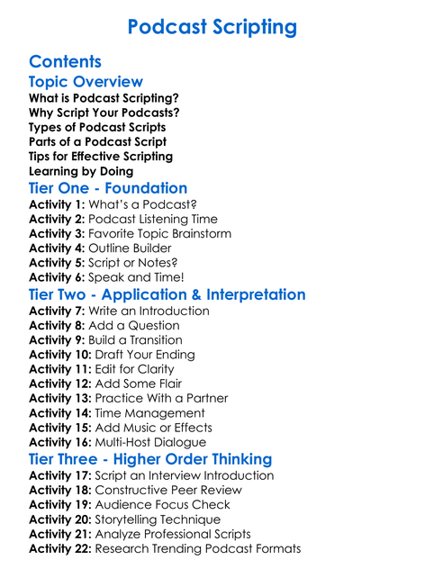 Podcast Scripting Worksheet Activity Booklet