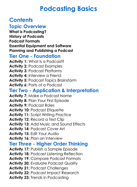 Podcasting Basics Worksheet Activity Booklet