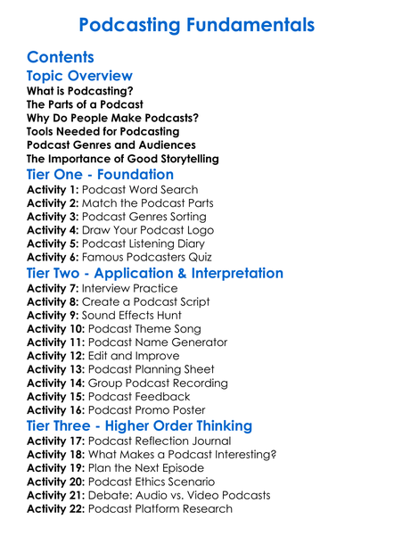 Podcasting Fundamentals Worksheet Activity Booklet