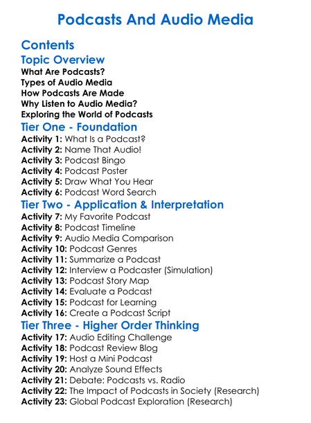 Podcasts And Audio Media Worksheet Activity Booklet