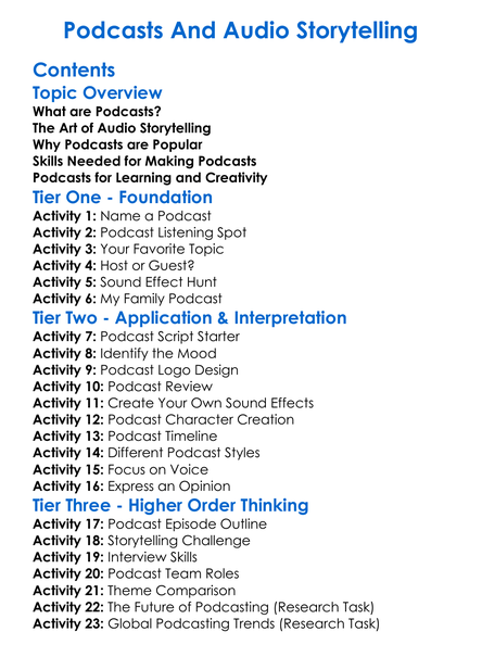 Podcasts And Audio Storytelling Worksheet Activity Booklet
