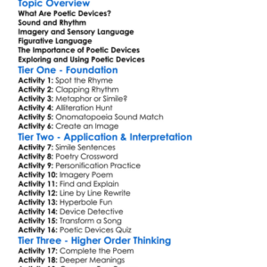 Poetic Devices Worksheet Activity Booklet