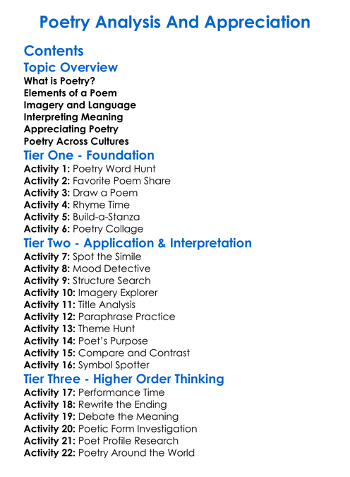 Poetry Analysis And Appreciation Worksheet Activity Booklet