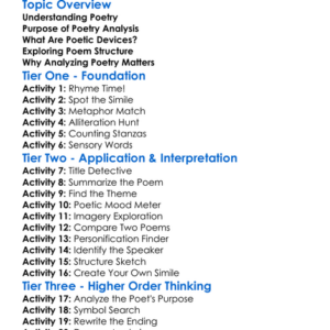 Poetry Analysis And Poetic Devices Worksheet Activity Booklet