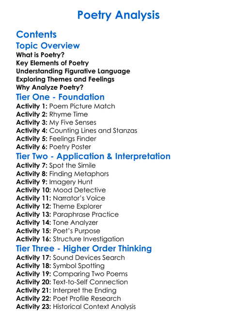 Poetry Analysis Worksheet Activity Booklet