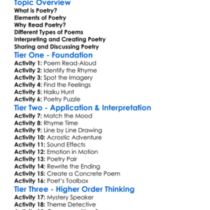 Poetry Appreciation Worksheet Activity Booklet