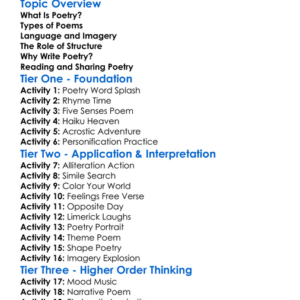Poetry Composition Worksheet Activity Booklet