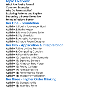 Poetry Forms Worksheet Activity Booklet