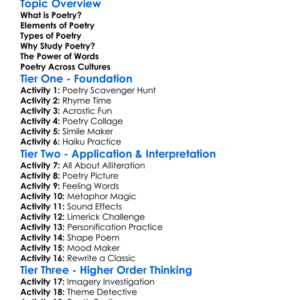 Poetry Worksheet Activity Booklet