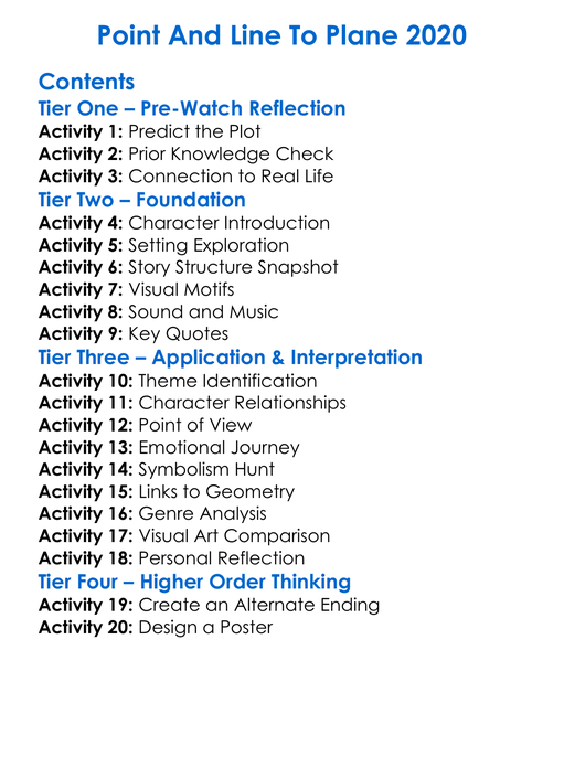 Point And Line To Plane 2020 Worksheet Activity Booklet