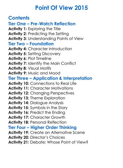 Point Of View 2015 Worksheet Activity Booklet