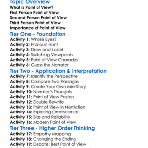 Point Of View In Texts Worksheet Activity Booklet