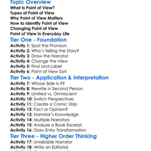 Point Of View Worksheet Activity Booklet