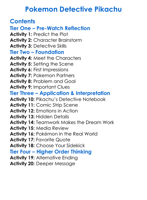 Pokemon Detective Pikachu Worksheet Activity Booklet