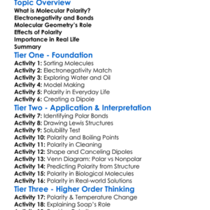 Polarity Of Molecules Worksheet Activity Booklet