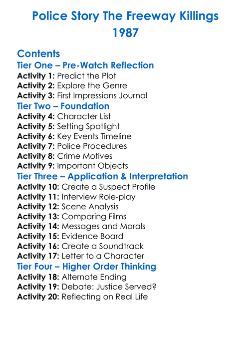 Police Story The Freeway Killings 1987 Worksheet Activity Booklet