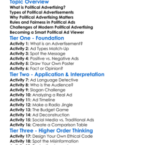 Political Advertising Worksheet Activity Booklet