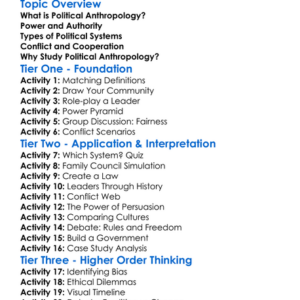 Political Anthropology Worksheet Activity Booklet