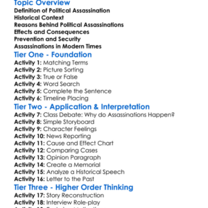 Political Assassinations Worksheet Activity Booklet