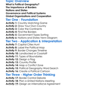 Political Geography Worksheet Activity Booklet