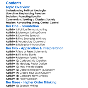 Political Ideologies Liberalism Socialism Communism Fascism Worksheet Activity Booklet