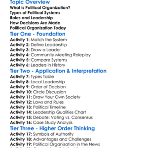 Political Organization In Societies Worksheet Activity Booklet