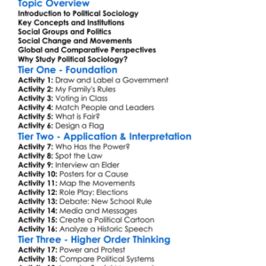 Political Sociology Worksheet Activity Booklet
