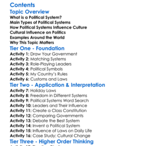 Political Systems And Cultural Influence Worksheet Activity Booklet