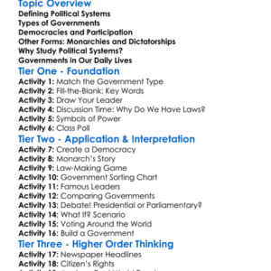 Political Systems And Governments Worksheet Activity Booklet